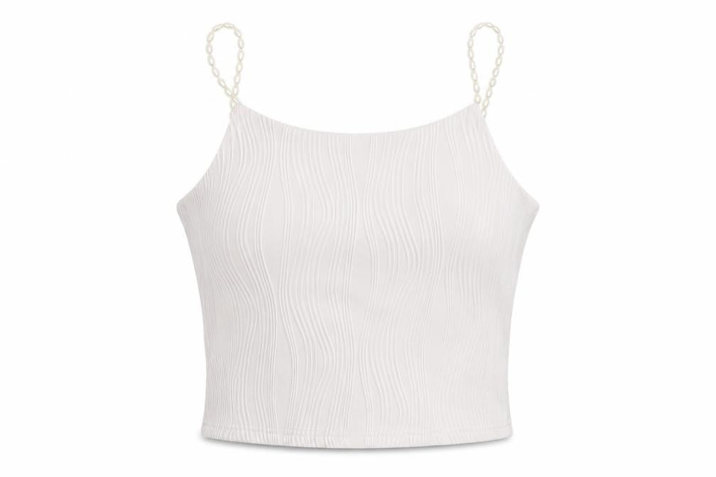 Rihoas Womens White Polyester Cropped Tank Size S Round Neck - Beaded Straps