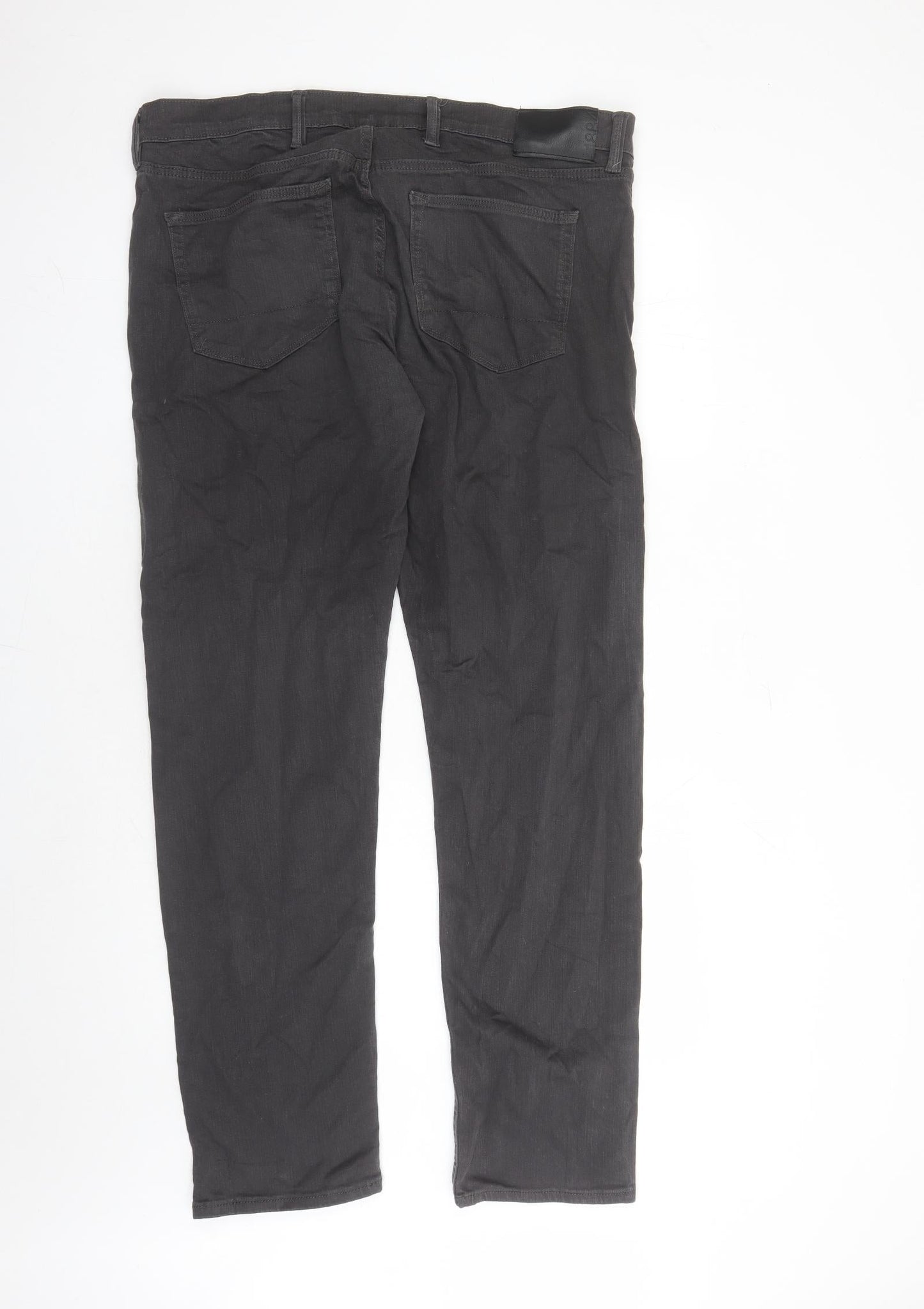 Marks and Spencer Mens Grey Cotton Straight Jeans Size 38 in L31 in Slim Zip