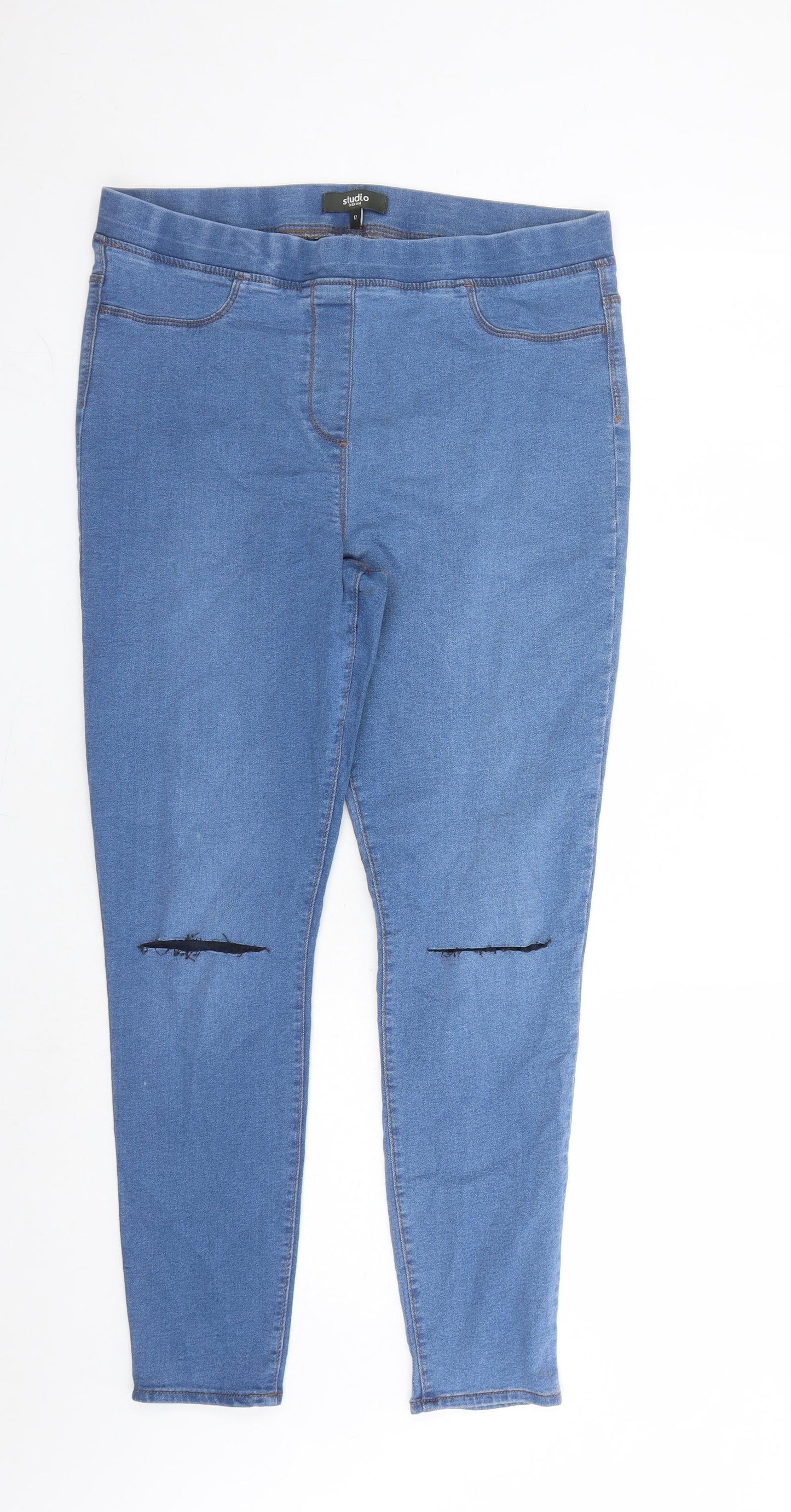 Studio Womens Blue Cotton Jegging Jeans Size 12 L27 in Regular - Elasticated Waist