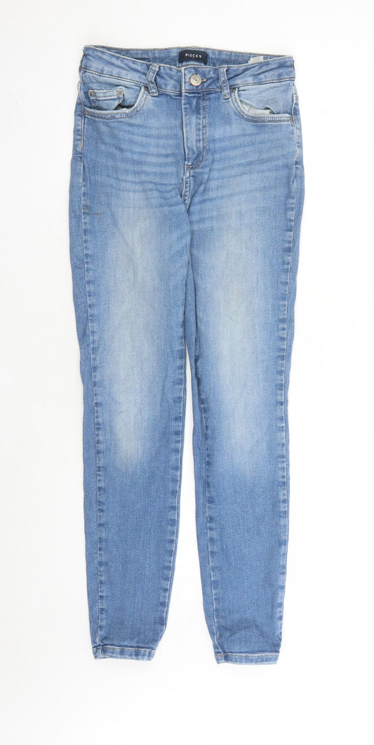 Pieces Womens Blue Cotton Straight Jeans Size M L28 in Regular Zip