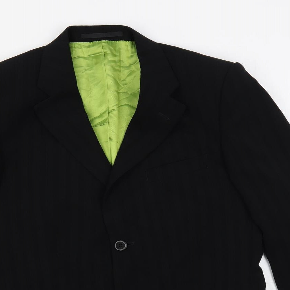 Denis Hope Mens Black Striped Polyester Jacket Suit Jacket Size 38 Regular