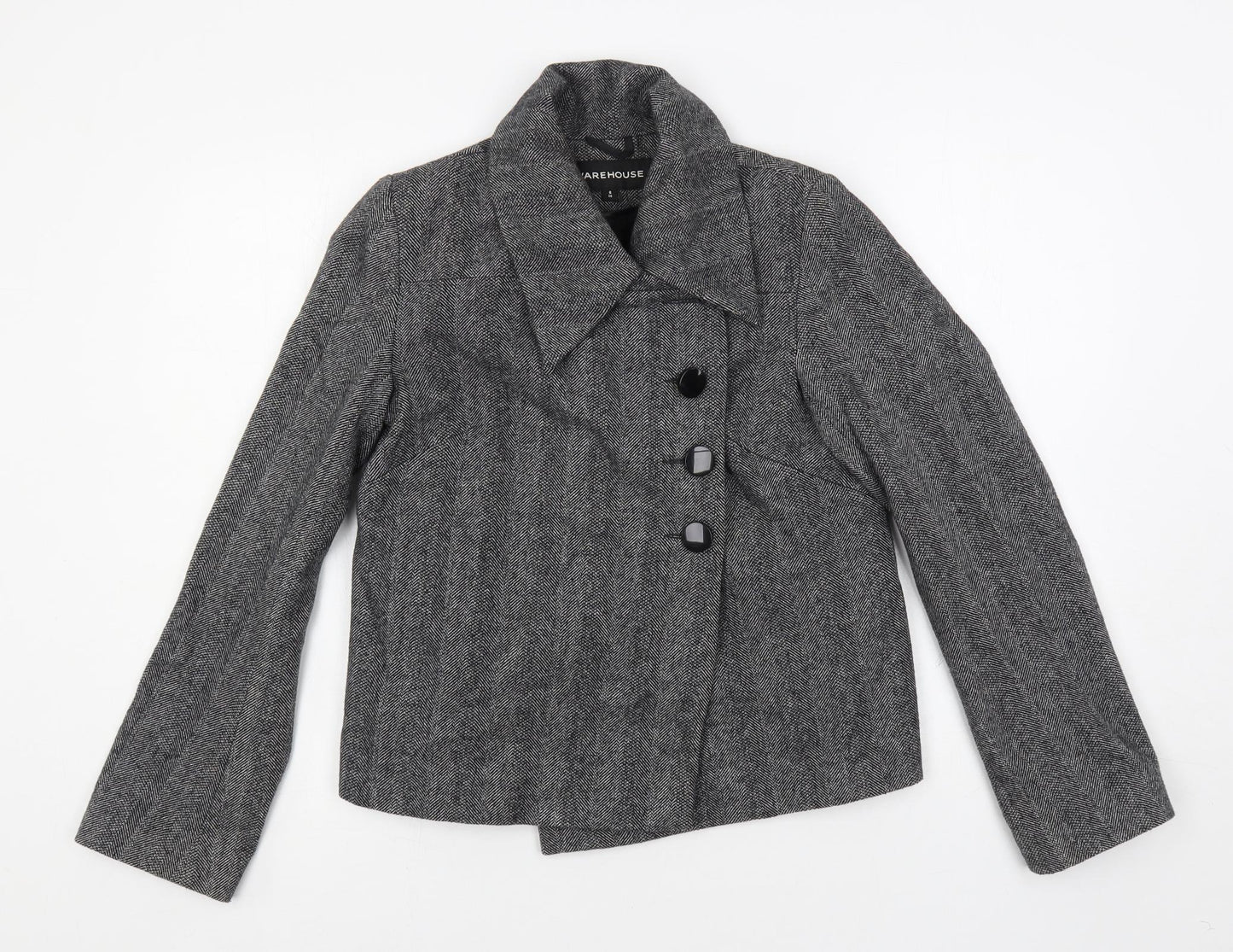 Warehouse Womens Grey Herringbone Jacket Size 8 Button