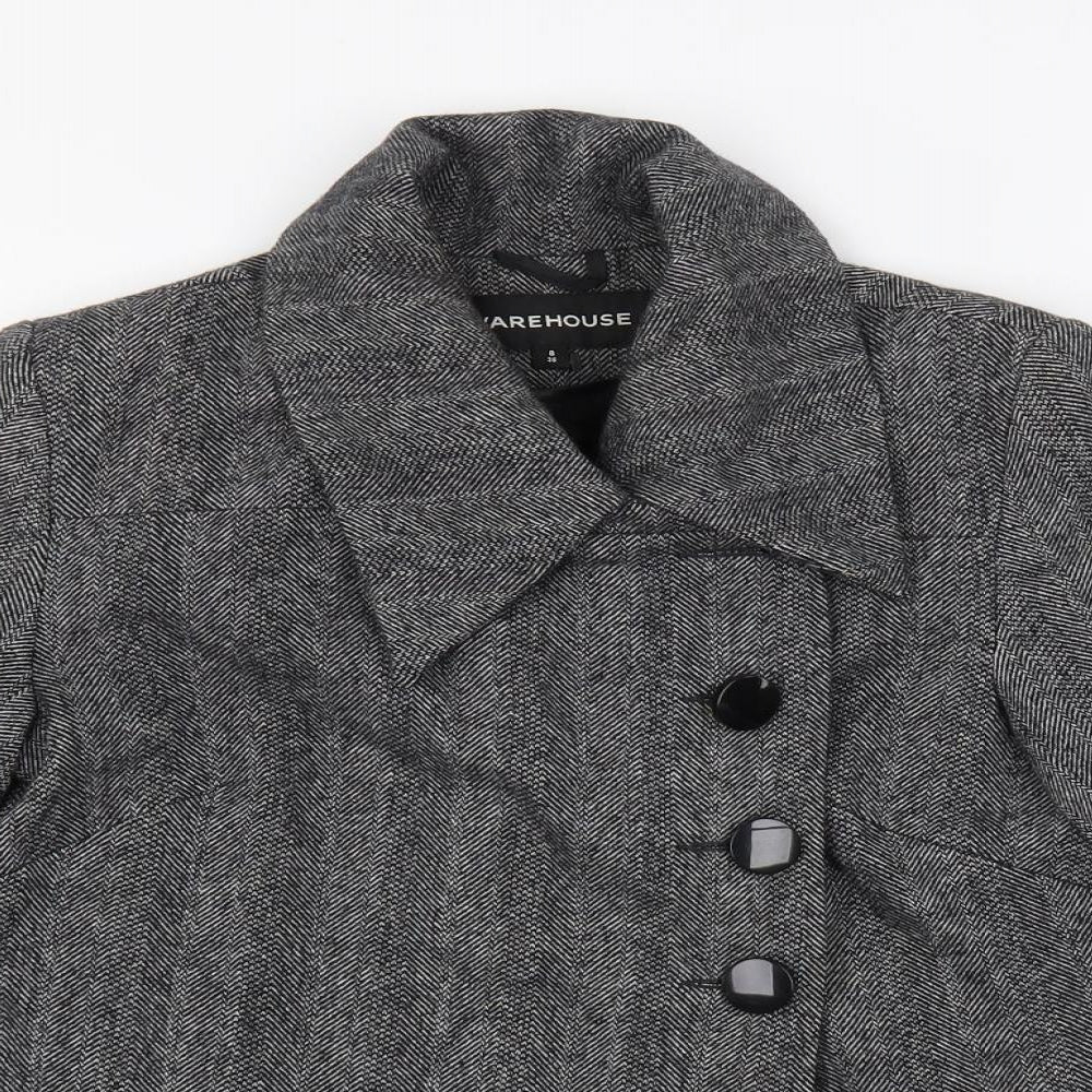 Warehouse Womens Grey Herringbone Jacket Size 8 Button