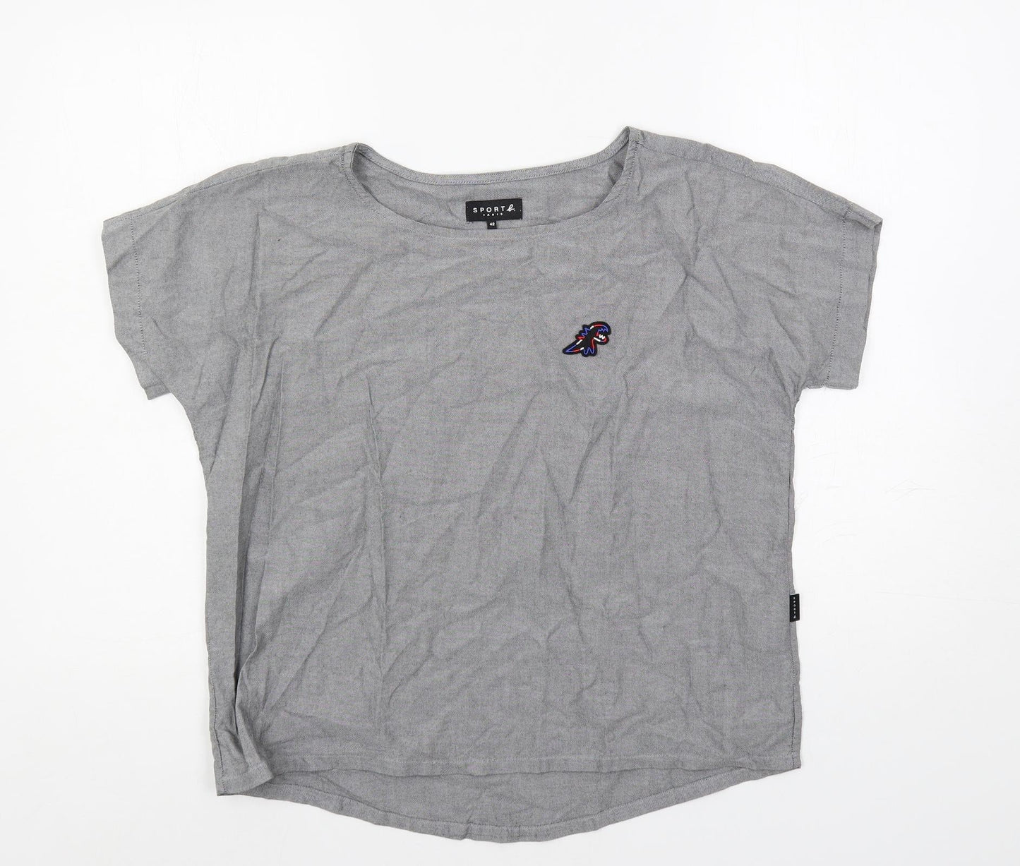 Sport b. Womens Grey Cotton Basic T-Shirt Size 14 Boat Neck