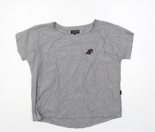 Sport b. Womens Grey Cotton Basic T-Shirt Size 14 Boat Neck