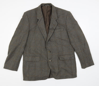 Hodges Mens Green Check Wool Jacket Blazer Size 42 Regular