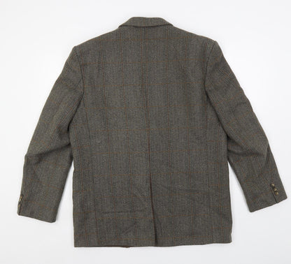 Hodges Mens Green Check Wool Jacket Blazer Size 42 Regular