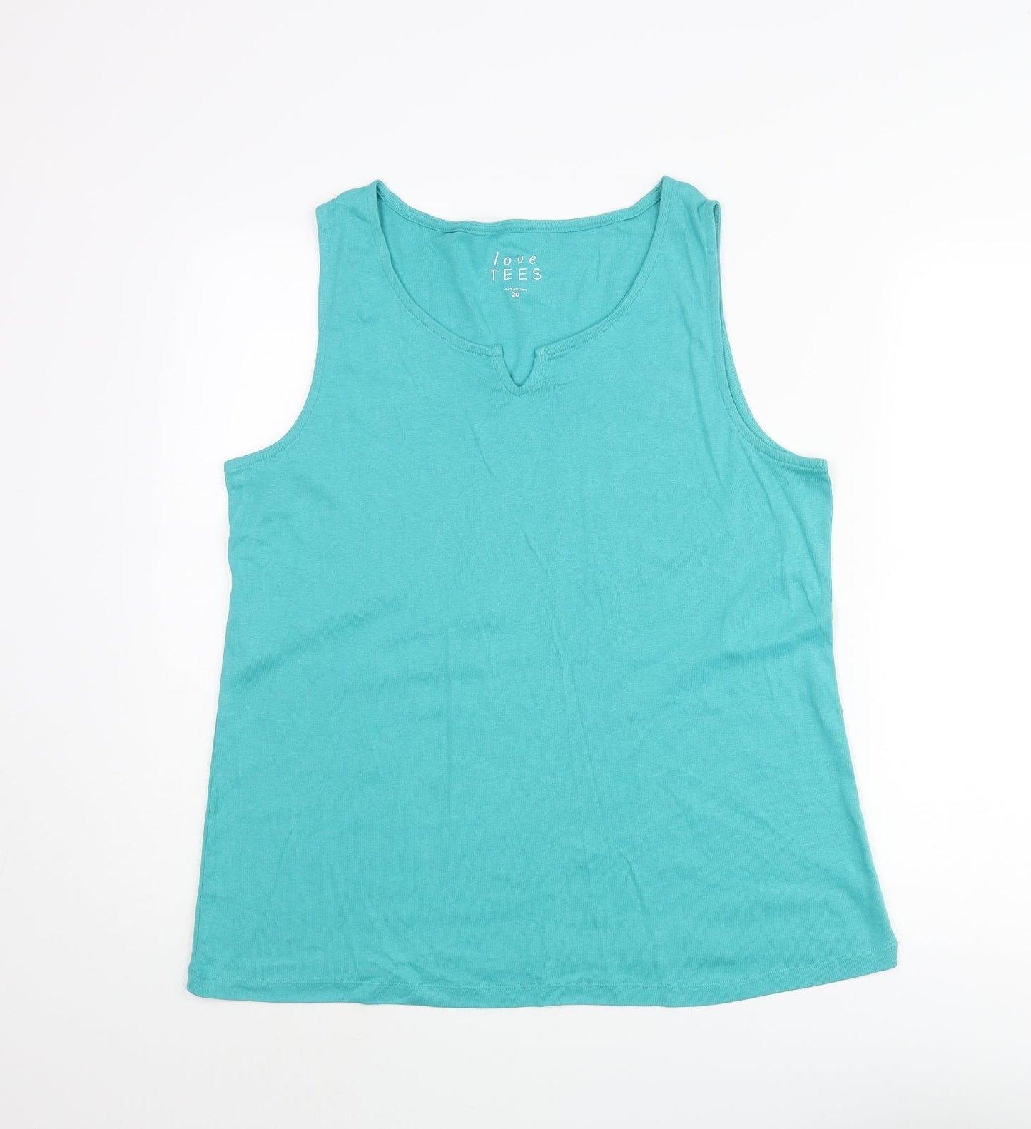 Love Tees Womens Blue Cotton Basic Tank Size 20 Scoop Neck