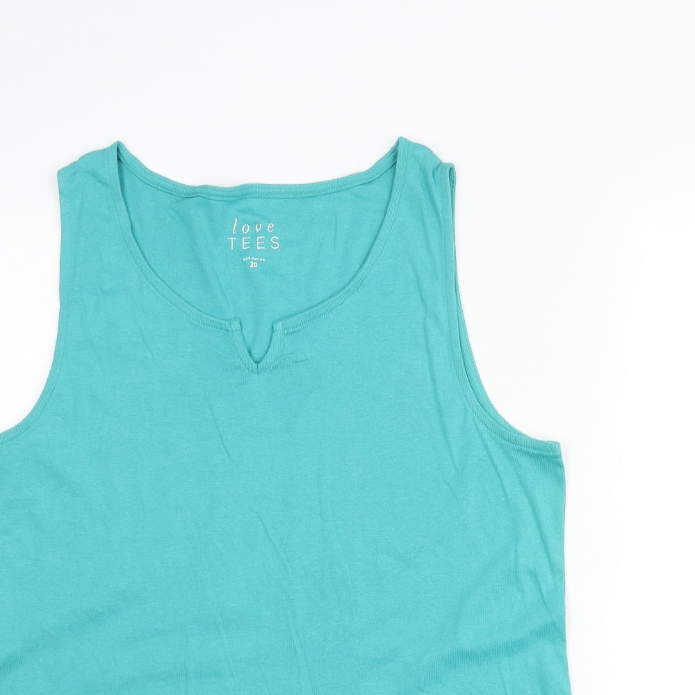 Love Tees Womens Blue Cotton Basic Tank Size 20 Scoop Neck