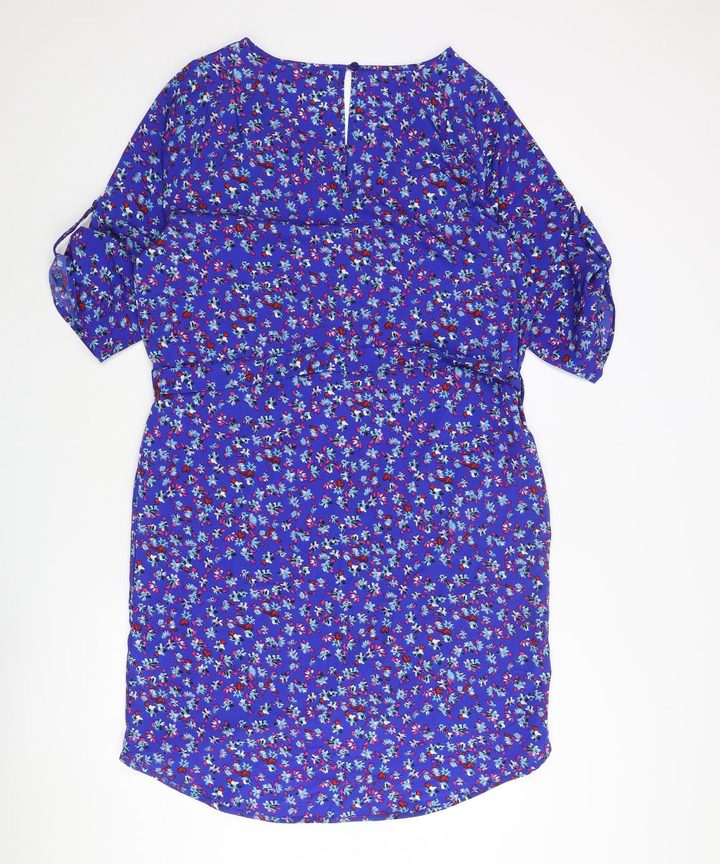 Dancing Leopard Womens Blue Floral Polyester Shift Size L Round Neck Button - Belted
