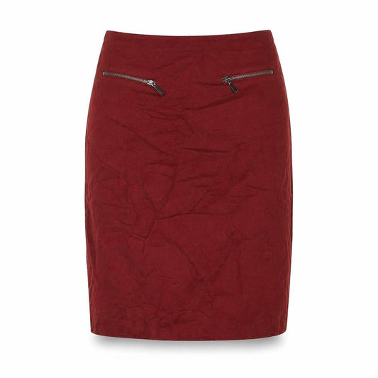 Marks & Spencer Womens Red Geometric Cotton Straight & Pencil Skirt Size 8 Zip