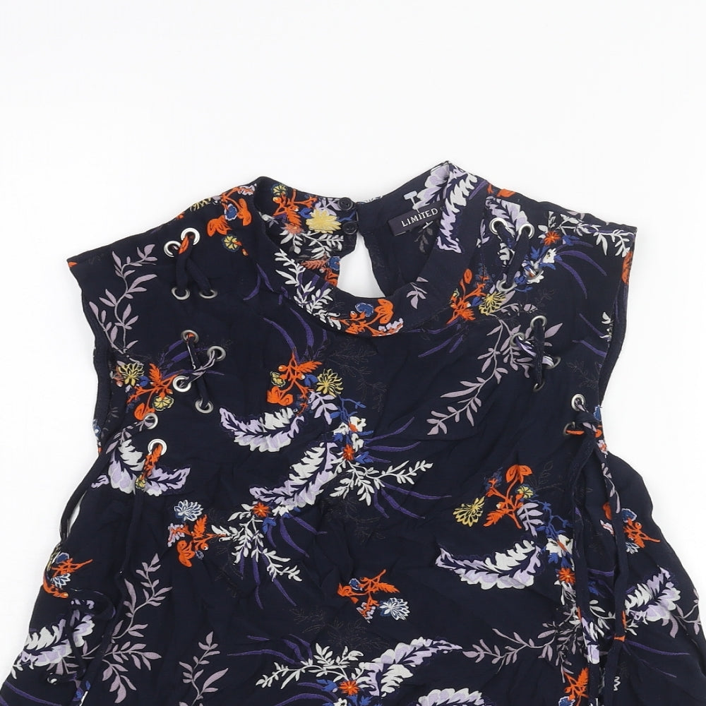 Marks and Spencer Womens Blue Floral Viscose Camisole Blouse Size 8 Mock Neck - Frill