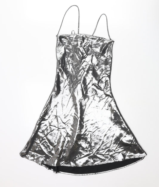 Zara Womens Silver Polyester A-Line Size XS Square Neck Tie