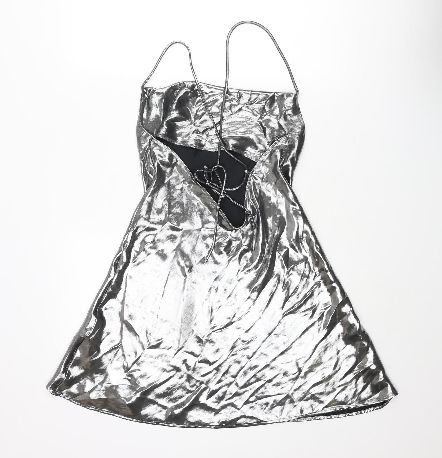 Zara Womens Silver Polyester A-Line Size XS Square Neck Tie