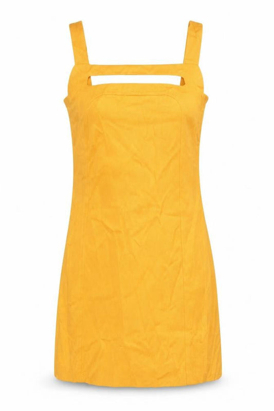 Tara Jarmon Womens Yellow Polyester Shift Size 12 Square Neck Zip - Cut Out Detail