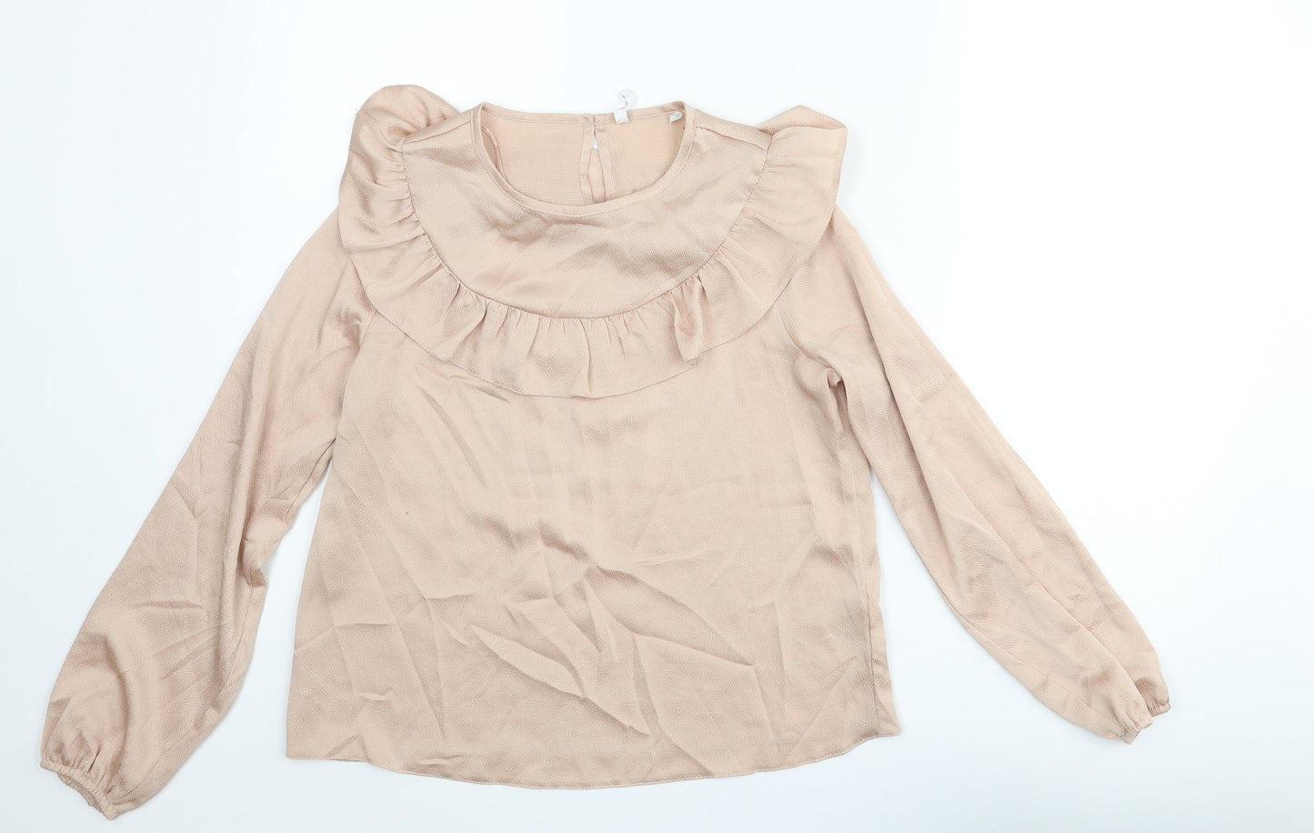 C&A Womens Pink Polyester Basic Blouse Size 10 Round Neck - Frill