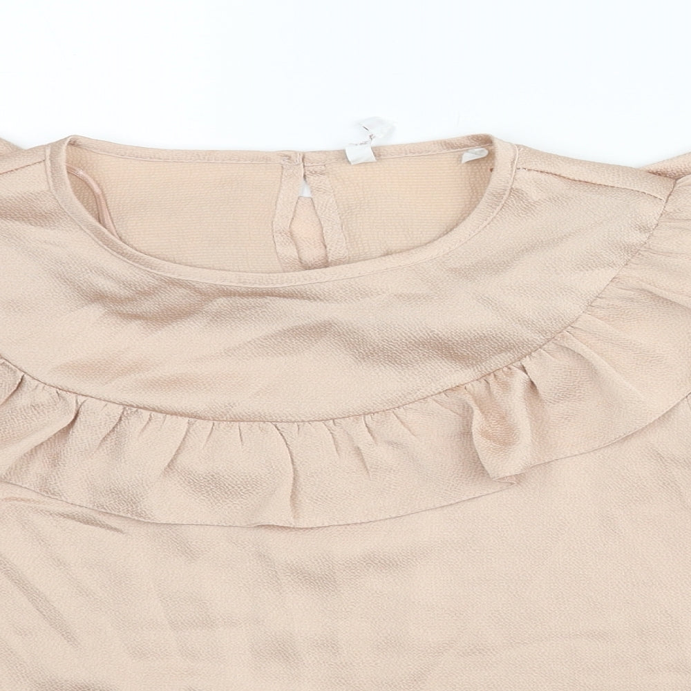C&A Womens Pink Polyester Basic Blouse Size 10 Round Neck - Frill