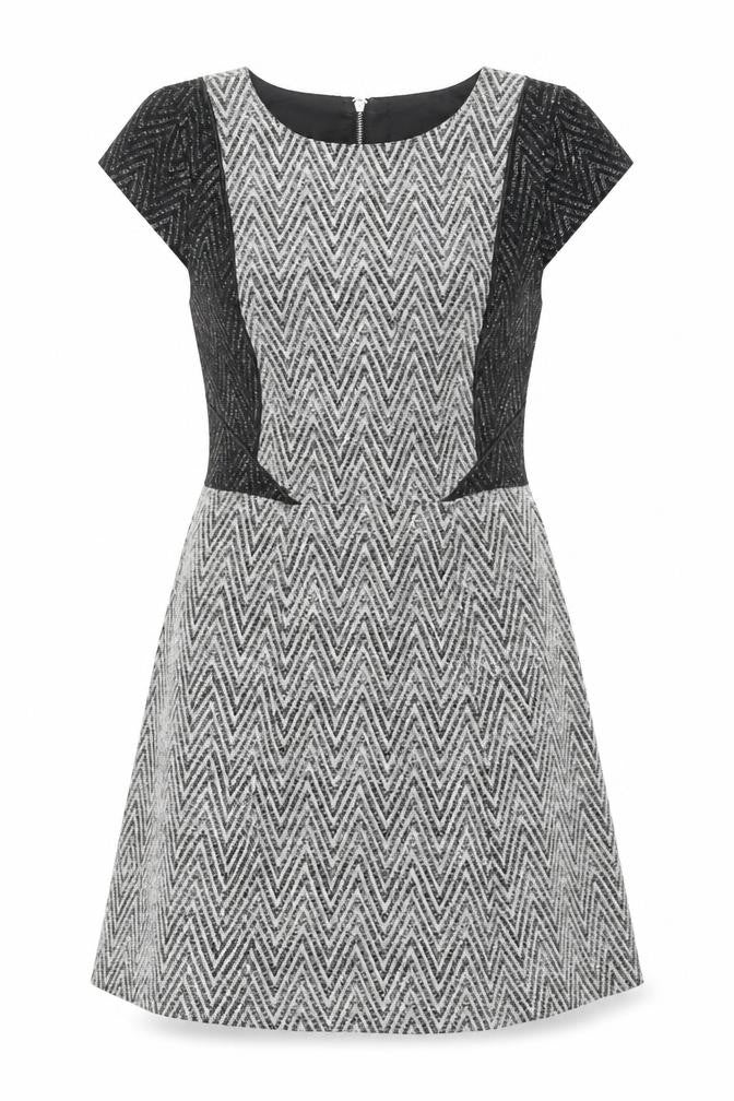 Oasis Womens Grey Geometric Cotton A-Line Size 12 Round Neck Zip