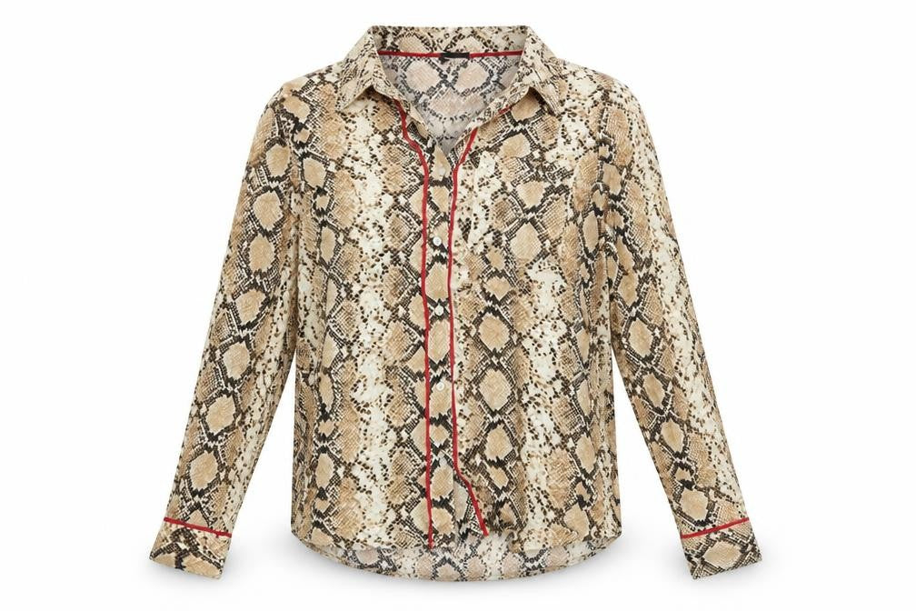 River Island Womens Beige Animal Print Viscose Basic Button-Up Size 10 Collared - Snake Print