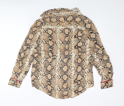River Island Womens Beige Animal Print Viscose Basic Button-Up Size 10 Collared - Snake Print