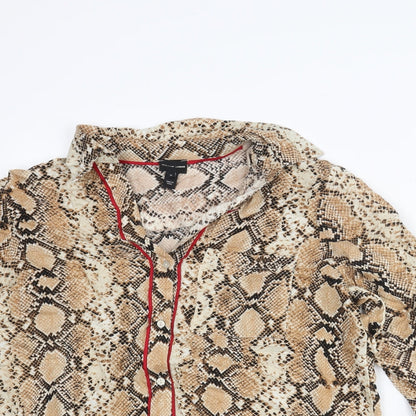 River Island Womens Beige Animal Print Viscose Basic Button-Up Size 10 Collared - Snake Print