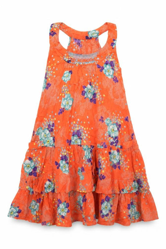 River Island Womens Orange Floral Viscose Shift Size 8 Round Neck Pullover - Frill