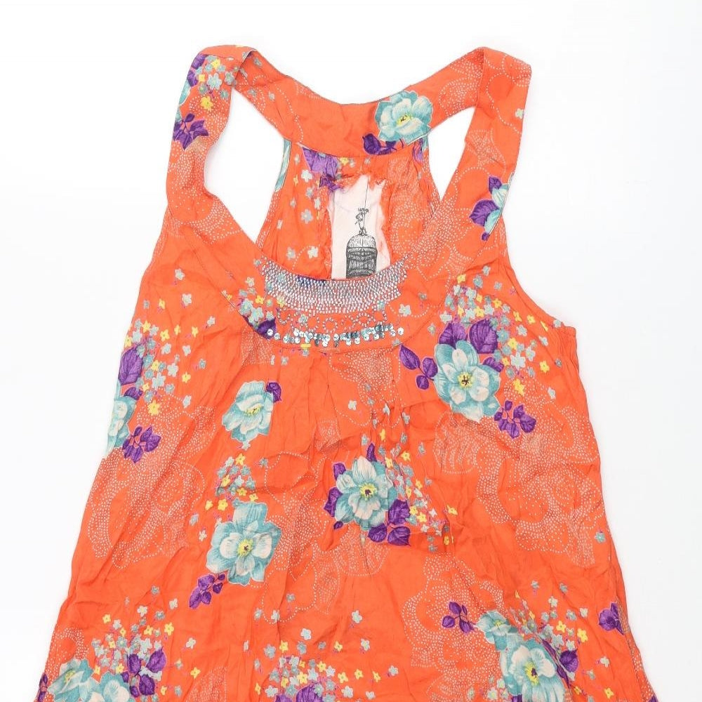 River Island Womens Orange Floral Viscose Shift Size 8 Round Neck Pullover - Frill