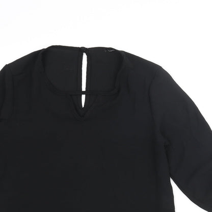 Boohoo Womens Black Polyester Basic Blouse Size 8 Round Neck - Keyhole Neck