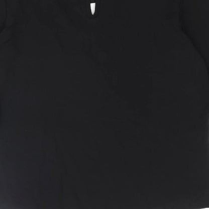 Boohoo Womens Black Polyester Basic Blouse Size 8 Round Neck - Keyhole Neck
