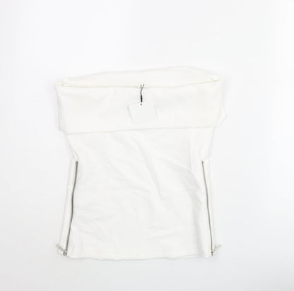 Zara Womens White Polyester Basic Blouse Size S Square Neck