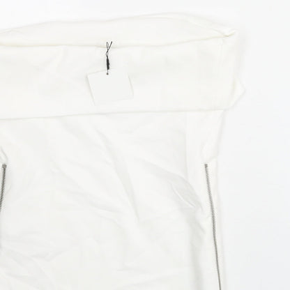 Zara Womens White Polyester Basic Blouse Size S Square Neck