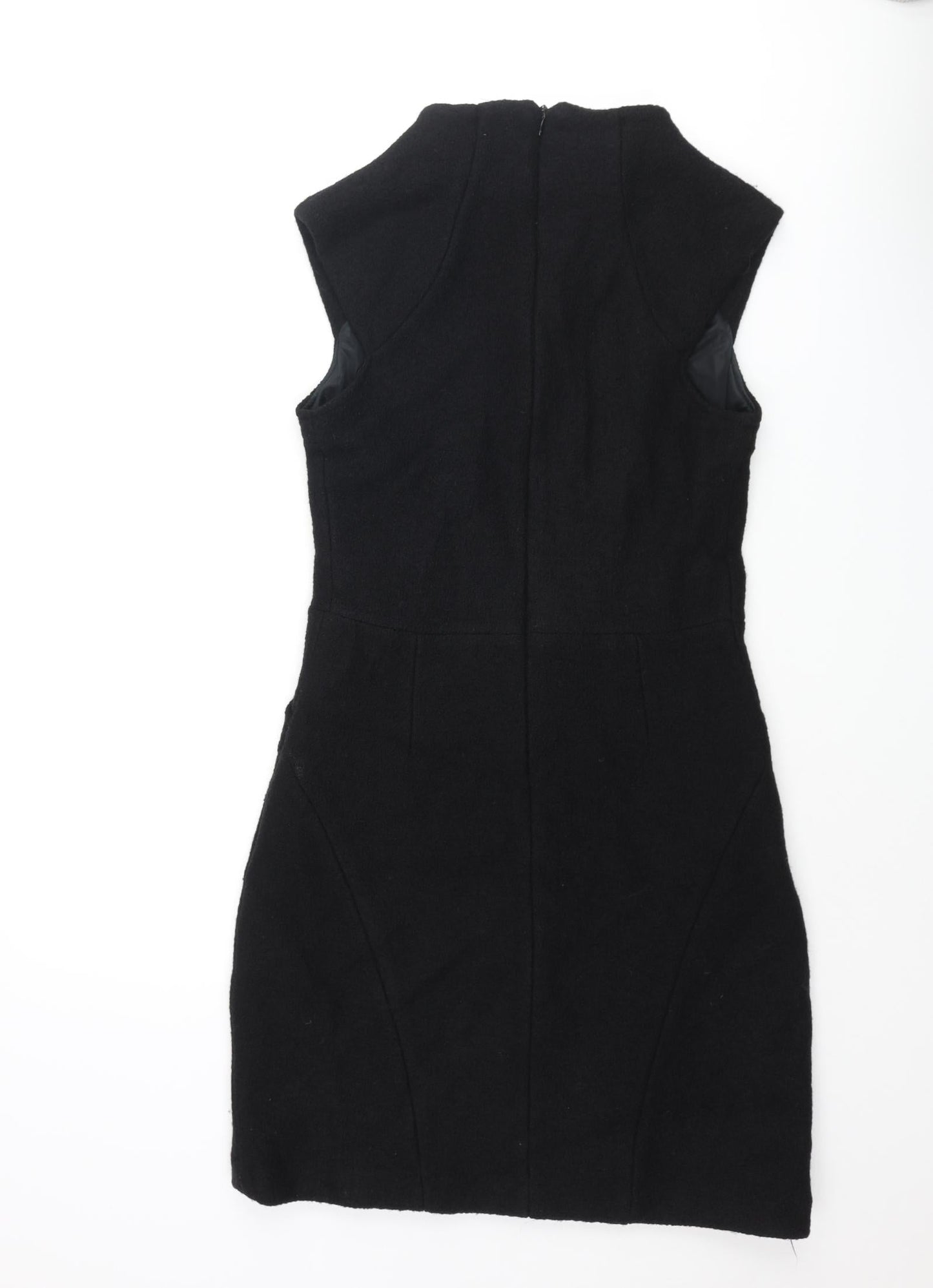 Zara Womens Black Polyester Mini Size M Mock Neck Zip - Textured