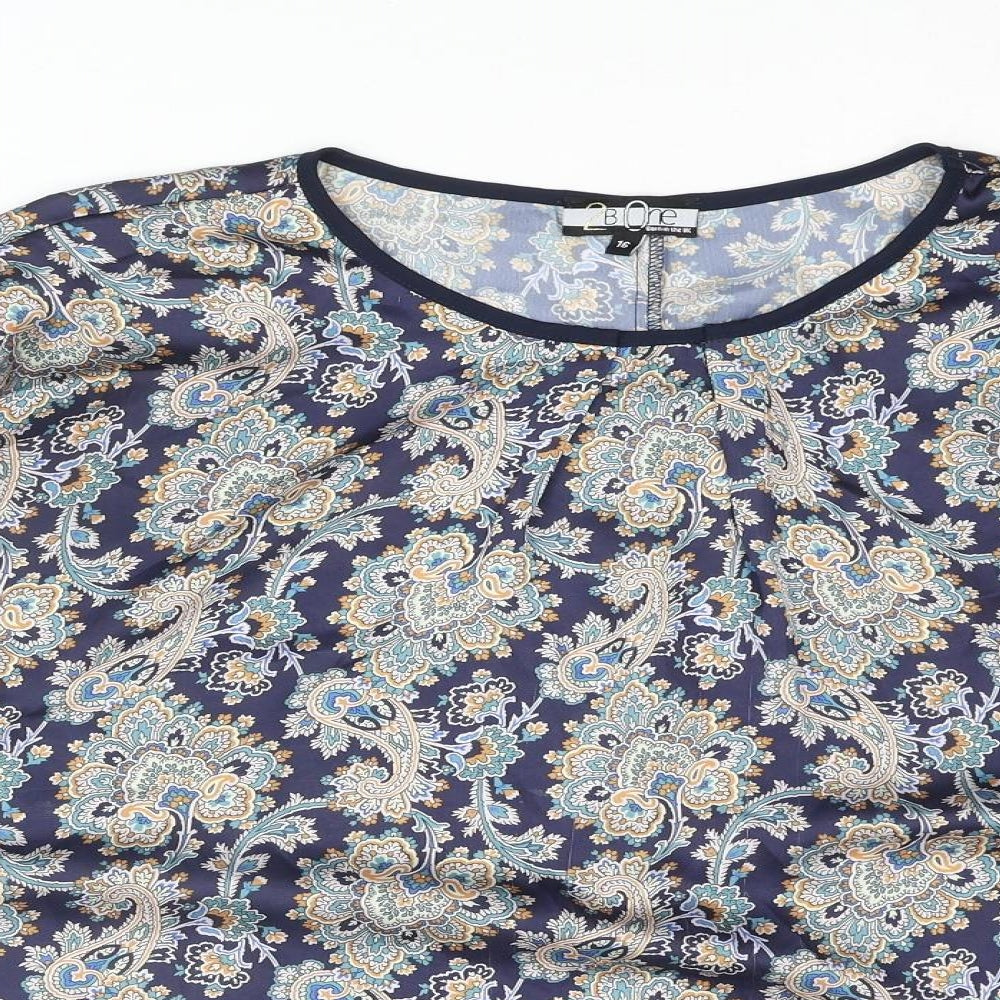 2 Bone Womens Multicoloured Paisley Polyester Basic Blouse Size 16 Round Neck