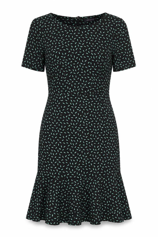 Marks & Spencer Womens Black Geometric Polyester Shift Size 10 Round Neck Zip