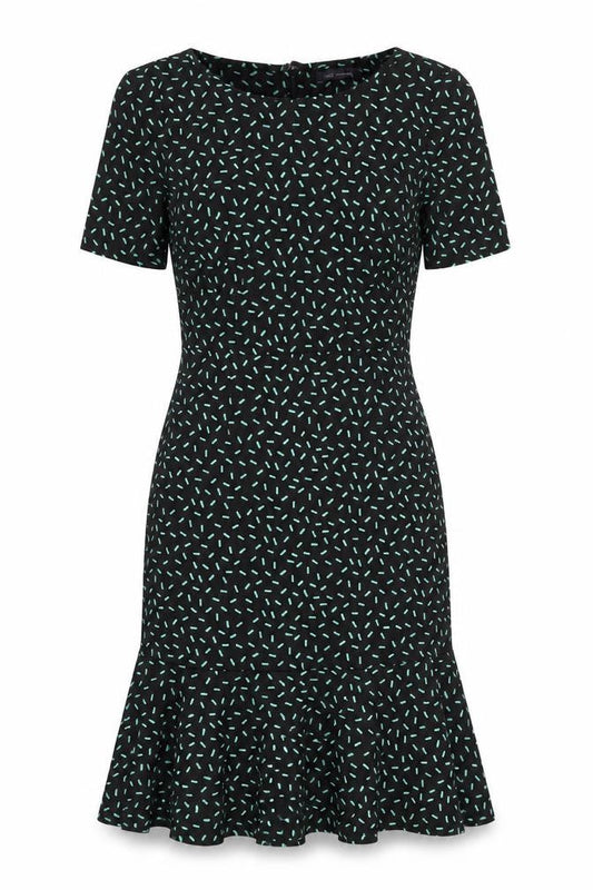 Marks & Spencer Womens Black Geometric Polyester Shift Size 10 Round Neck Zip