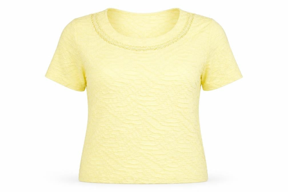 EWM Womens Yellow Polyester Basic Blouse Size S Round Neck - Textured