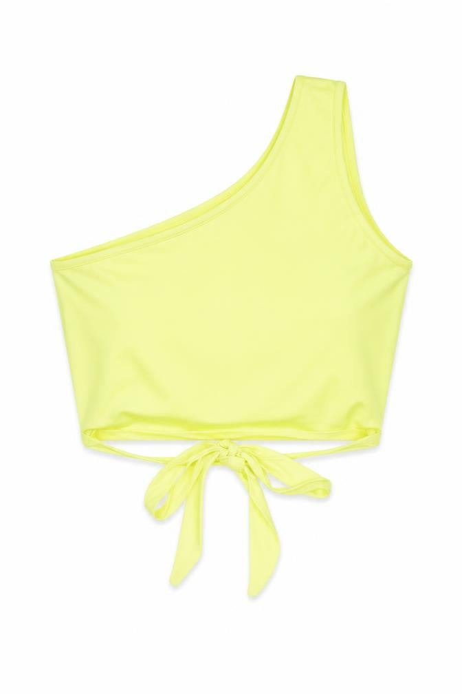Miss Selfridge Womens Yellow Polyester Cropped Blouse Size 12 One Shoulder - Tie Detail