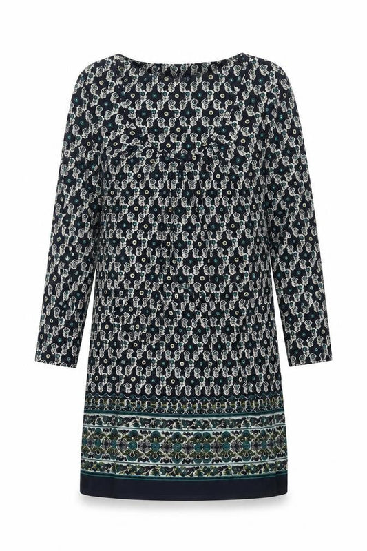 East Womens Blue Geometric Polyester Mini Size 12 Scoop Neck Pullover