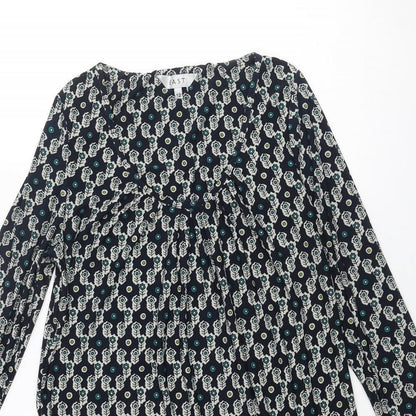 East Womens Blue Geometric Polyester Mini Size 12 Scoop Neck Pullover