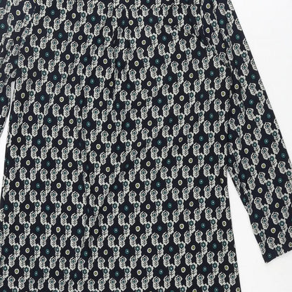 East Womens Blue Geometric Polyester Mini Size 12 Scoop Neck Pullover