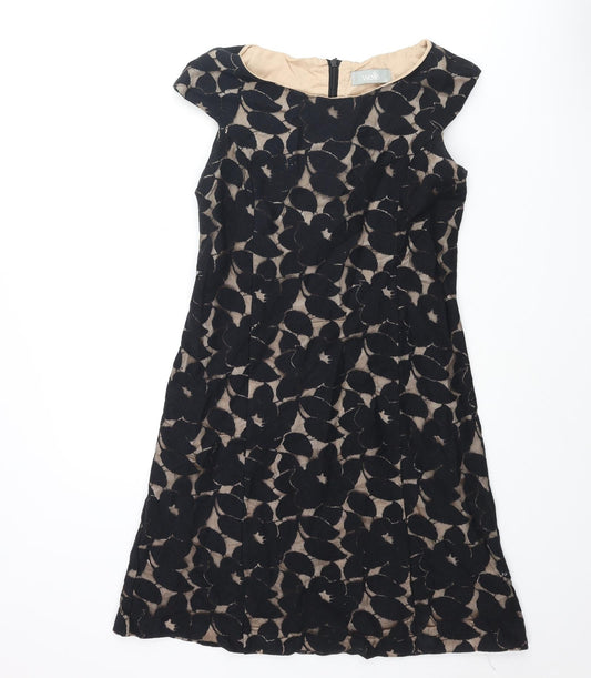 Wallis Womens Black Geometric Cotton A-Line Size 10 Round Neck Zip