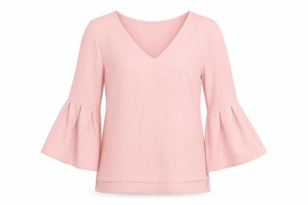 7th Avenue Womens Pink Polyester Basic Blouse Size S V-Neck - Pleated Bell Sleeve