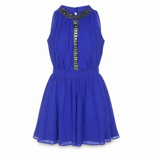 River Island Womens Blue Polyester Shift Size 10 Mock Neck Zip - Rhinestone Detail