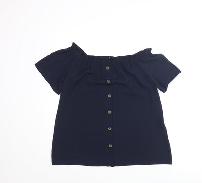 Dorothy Perkins Womens Blue Polyester Basic Blouse Size 8 Off the Shoulder - Button Detail