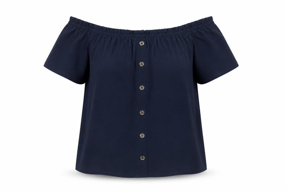 Dorothy Perkins Womens Blue Polyester Basic Blouse Size 8 Off the Shoulder - Button Detail