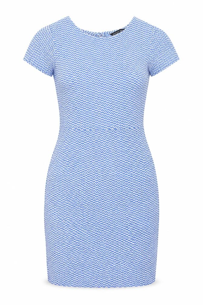 Dorothy Perkins Womens Blue Geometric Polyester Bodycon Size 8 Round Neck Button