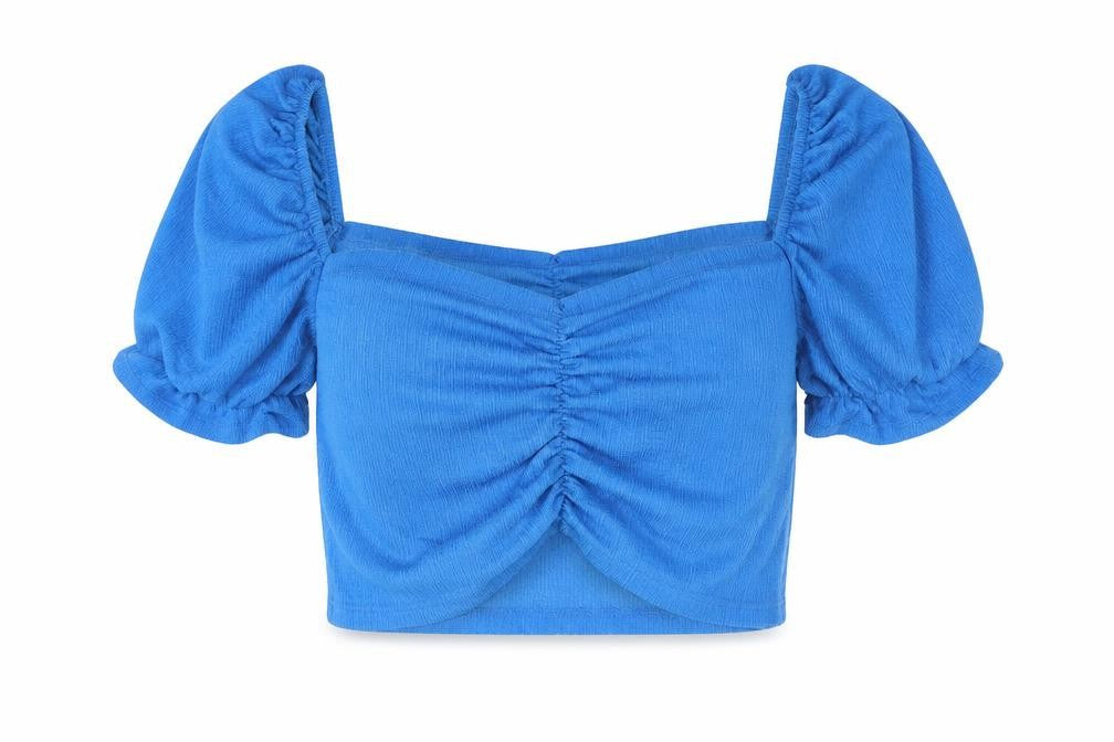 Brooks Womens Blue Polyester Cropped Blouse Size L Square Neck - Rouched