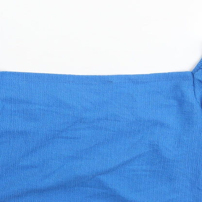 Brooks Womens Blue Polyester Cropped Blouse Size L Square Neck - Rouched