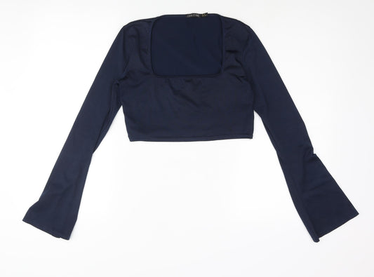 I SAW IT FIRST Womens Blue Polyester Cropped Blouse Size 12 Square Neck - Glitter