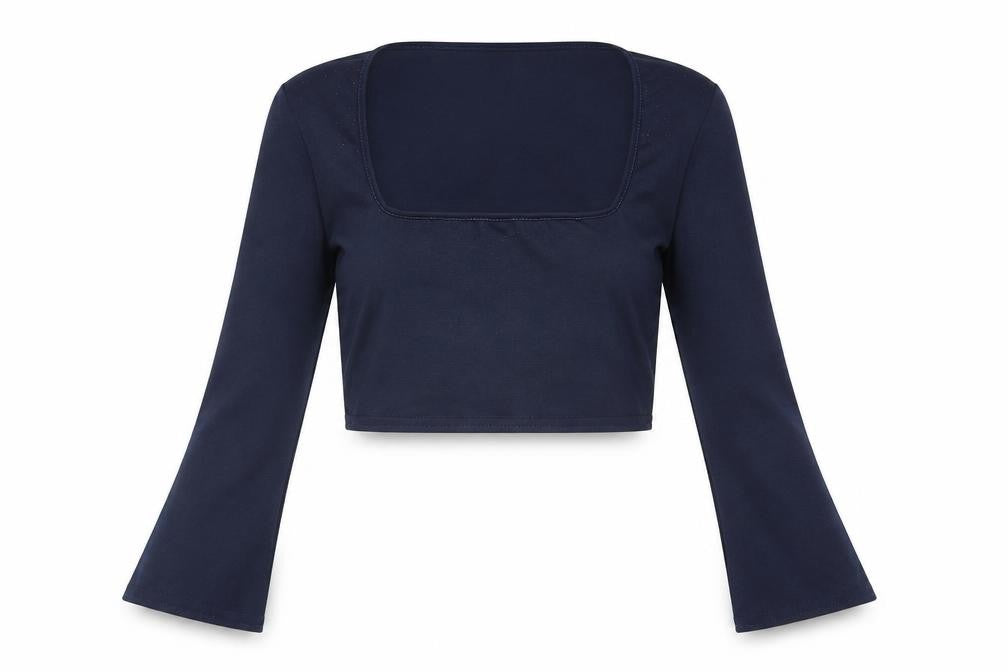I SAW IT FIRST Womens Blue Polyester Cropped Blouse Size 12 Square Neck - Glitter